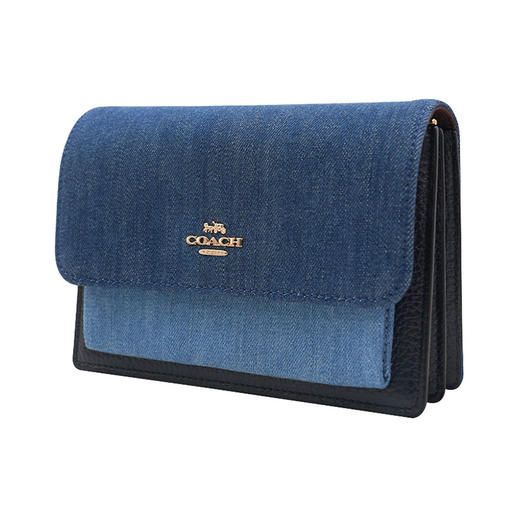 COACH 奥莱款迷你女士牛仔布配皮单肩斜挎小方包 商品图1