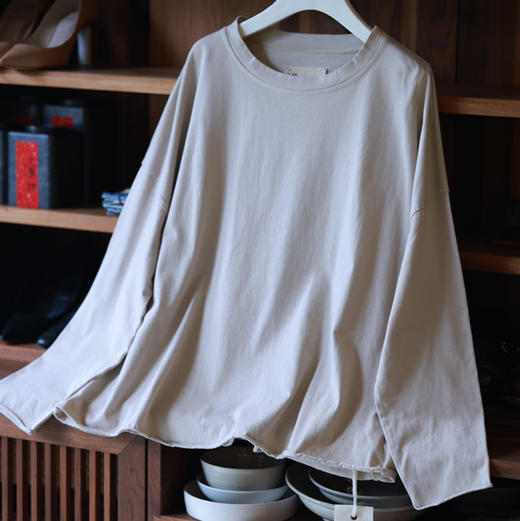 迟集 米灰色全棉针织T恤 商品图5