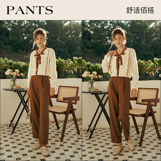 OLrain欧芮儿焦糖色休闲裤女初秋2023新款高腰直筒阔腿九分锥形裤 商品图3