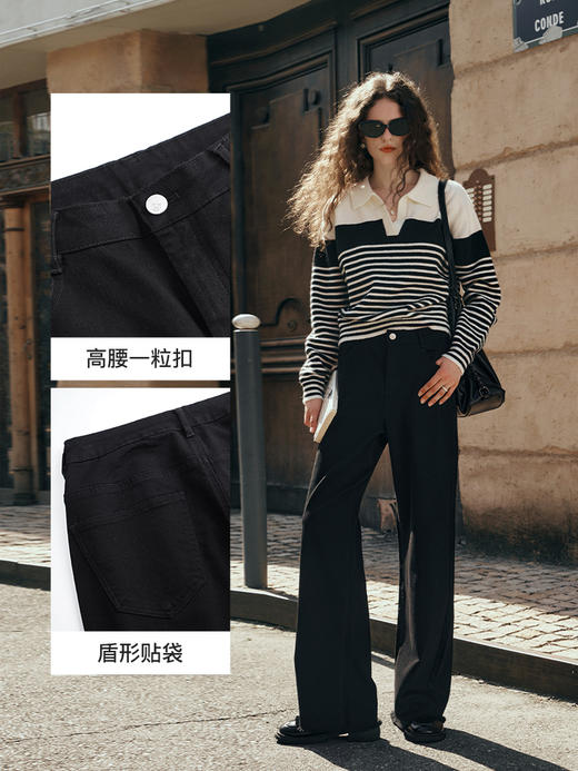 OLrain欧芮儿黑色牛仔裤女初秋2023新款高腰气质显瘦直筒阔腿长裤 商品图2