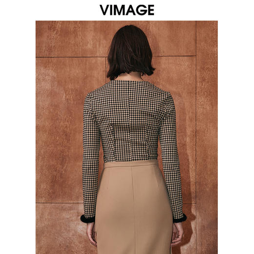 VIMAGE纬漫纪冬季新款时尚修身方领格子百搭上衣V2013617 商品图4
