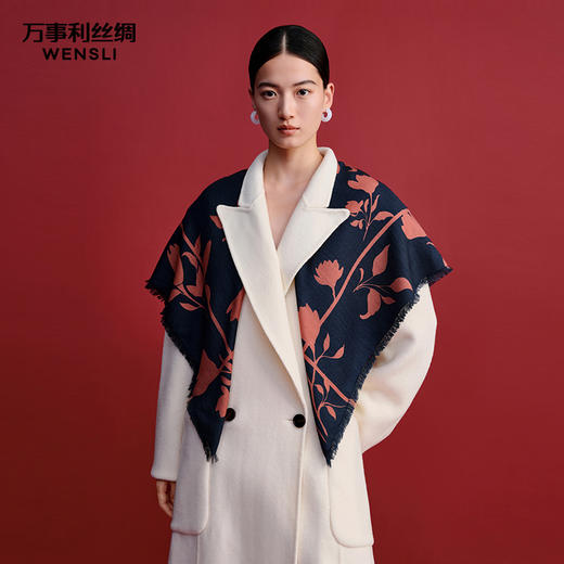 万事利“兰香疏影”100厘米双面印花丝羊毛围巾 商品图0