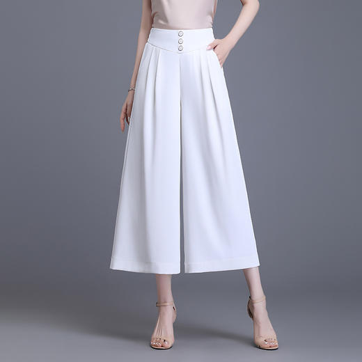 简约宽松休闲九分阔腿裤，后腰松紧时尚修身大码气质裙裤MYX-BFZY-3357-L 商品图0
