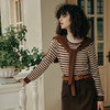 OLrain欧芮儿咖色条纹毛衣女初秋2023年新款麻花披肩两件套针织衫 商品缩略图0