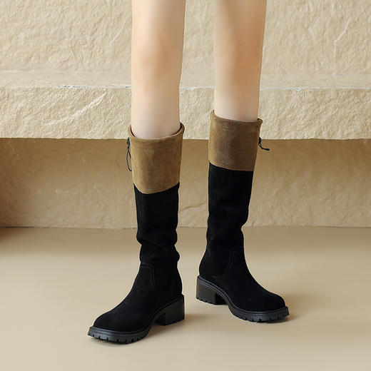 时尚百搭，粗跟撞色一脚蹬长靴MT-MX8803 商品图10