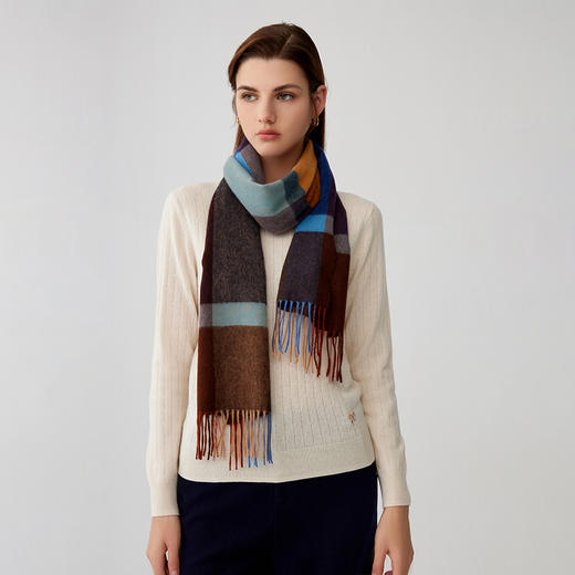 【纯羊绒围巾】羊绒世家23年秋冬新品女士100%山羊绒格纹保暖围巾 商品图0