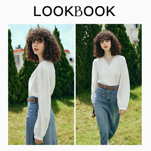 OLrain欧芮儿白色蕾丝雪纺衫女初秋2023新款宽松法式刺绣别致小衫 商品图3