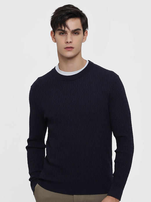 callisto藏青全绵羊毛长袖针织衫 FSKNW200C NA 商品图0