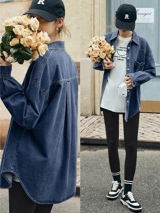 OLrain欧芮儿普鲁士蓝牛仔外套女夏季2023年新款宽松时尚休闲上衣 商品图3
