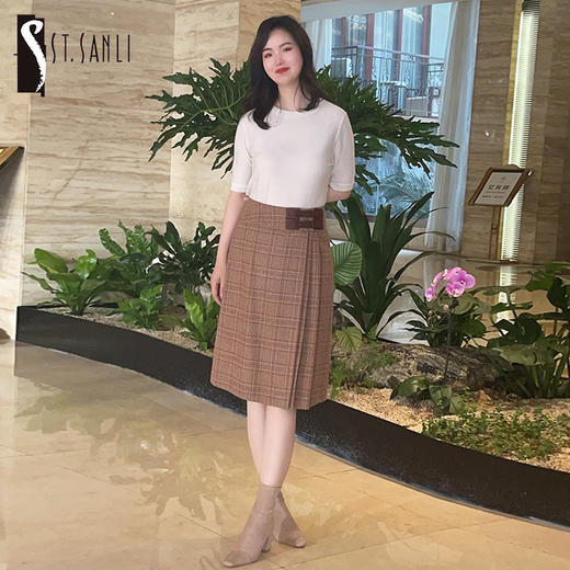 圣三利女装  时尚优雅格纹皮袢半身裙SL2035158 商品图0