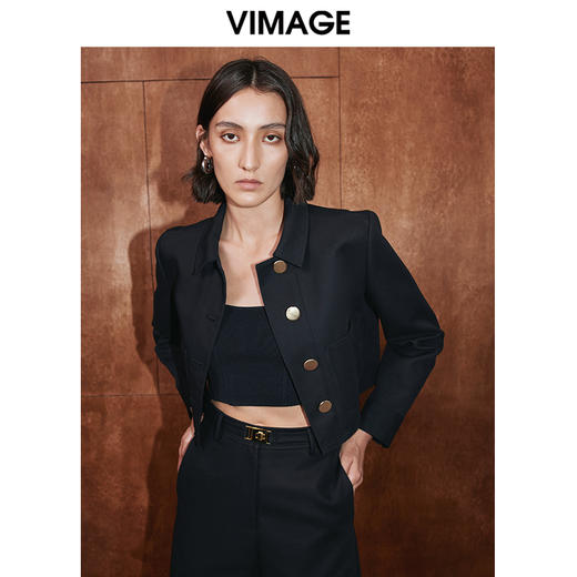 VIMAGE纬漫纪冬季新款显瘦百搭纯色短外套V2003616 商品图3