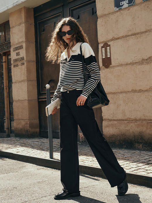 OLrain欧芮儿黑色牛仔裤女初秋2023新款高腰气质显瘦直筒阔腿长裤 商品图0