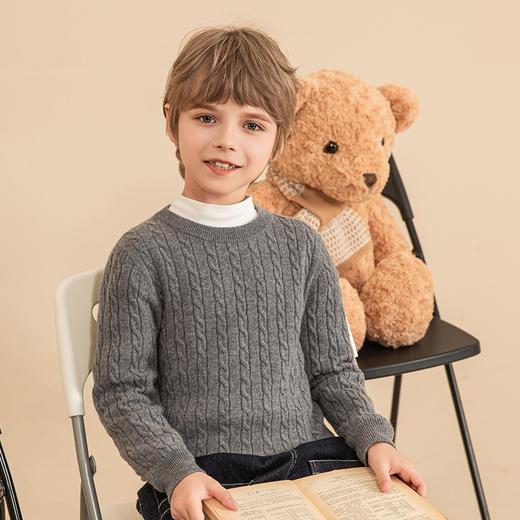 mettekids儿童羊绒衫2023秋冬新款女童圆领针织衫男童休闲毛衣 商品图4