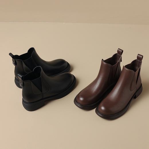 ZHR平底短靴女2023秋冬英伦质感便捷套脚松紧靴显瘦厚底圆头马丁 商品图10