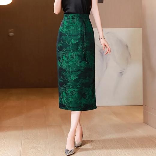 Y6667中式复古包臀半身裙女夏装2023新款妈妈高端提花开叉高腰a字裙子 商品图2
