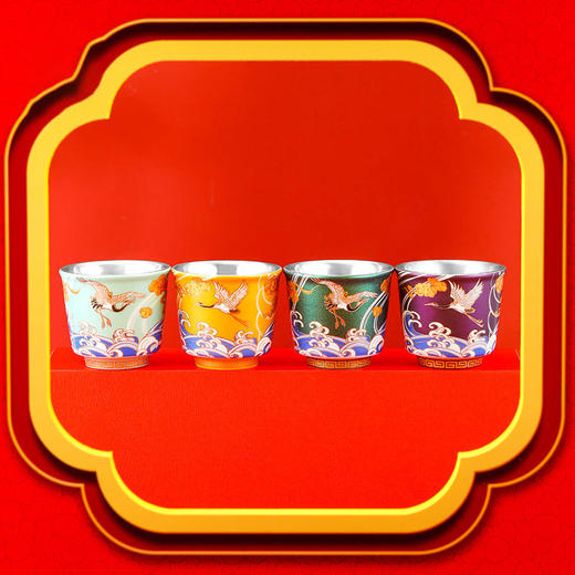 银延颈鹤望鎏银品茗杯 送礼送好友鎏金银杯 商品图1