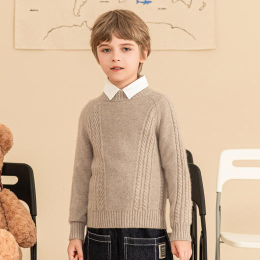 mettekids男童羊绒衫2023秋冬新款儿童休闲纯色毛衣中大童针织衫 商品图2