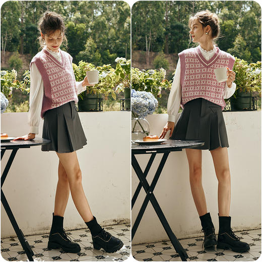 OLrain欧芮儿提花毛衣背心女初秋2023新款宽松V领内搭无袖套头衫 商品图3