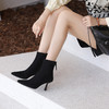 西遇尖头瘦瘦靴女新款秋季法式弹力袜靴黑色细跟高跟小短靴子V2033809 商品缩略图3