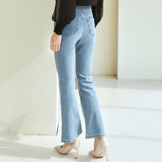 玳莎水洗高腰微喇牛仔裤女新款修身显瘦复古长裤喇叭裤  DC36306 商品图3