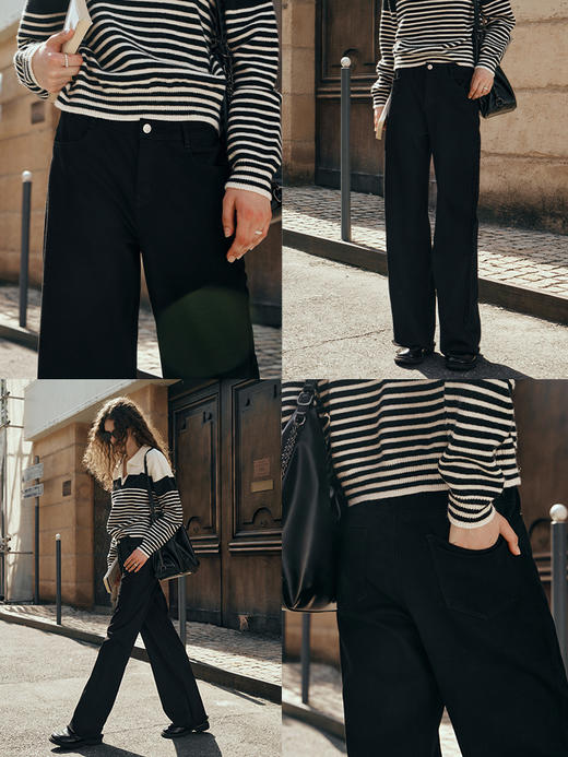 OLrain欧芮儿黑色牛仔裤女初秋2023新款高腰气质显瘦直筒阔腿长裤 商品图1