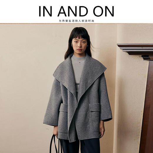 IN AND ON羊毛大翻领双面呢大衣21610 商品图0