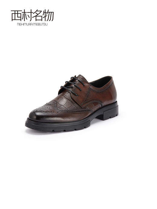 西村名物2023秋季新品真皮休闲透气英伦尖头鞋增高厚底复古34571 商品图1