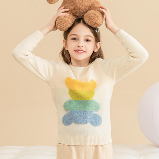 mettekids女童羊绒衫秋冬新款儿童加厚毛衣中大童卡通小熊针织衫 商品图1