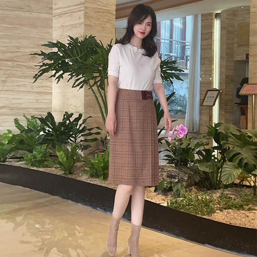 圣三利女装  时尚优雅格纹皮袢半身裙SL2035158 商品图1