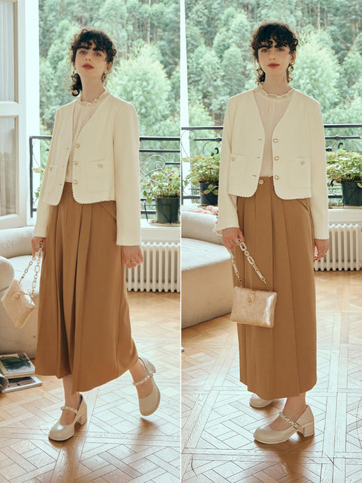 OLrain欧芮儿小香风短外套女初秋2023新款气质立体提花高级感上衣 商品图0