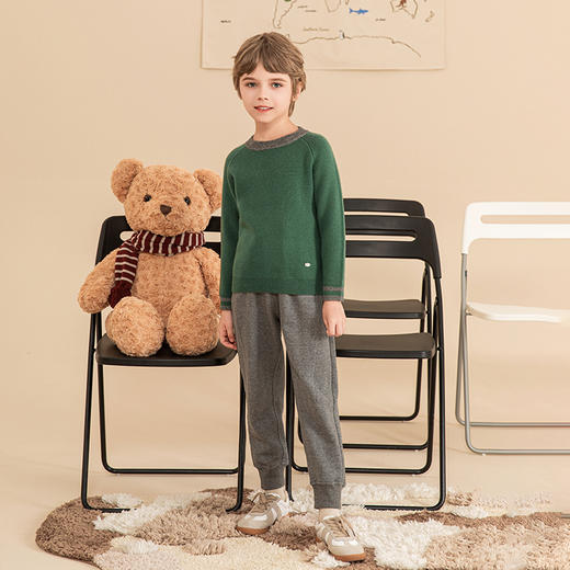 mettekids男童毛衣秋冬新款儿童加厚针织衫中大童休闲绿色童装 商品图3
