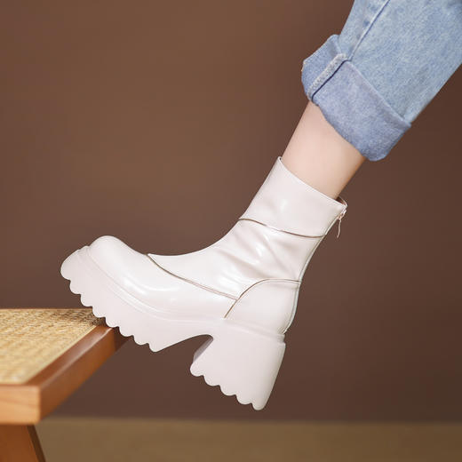 时尚简约，厚底粗跟后拉链短靴YS-ZA2638 商品图3