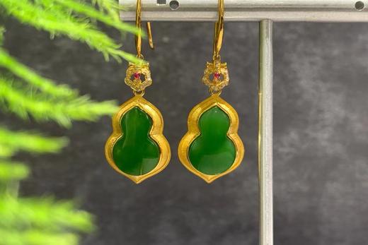 【御珠宫坊】金镶碧玉葫芦耳坠 商品图0