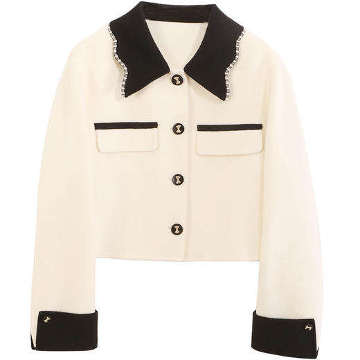 玳莎小个子双面呢短款大衣2023秋冬新款优雅波浪翻领正肩毛呢外套  DC37308 商品图4