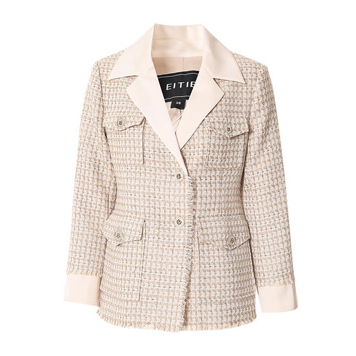 EITIE爱特爱冬季新款粗花呢气质翻领修身显瘦时尚格子外套7203901 商品图5