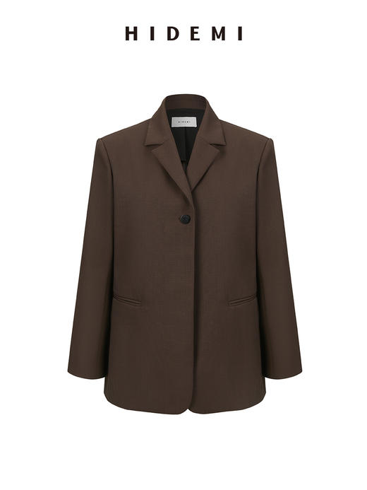 HIDEMI斜纹感精纺羊毛一粒扣西装 深棕/黑色 商品图7