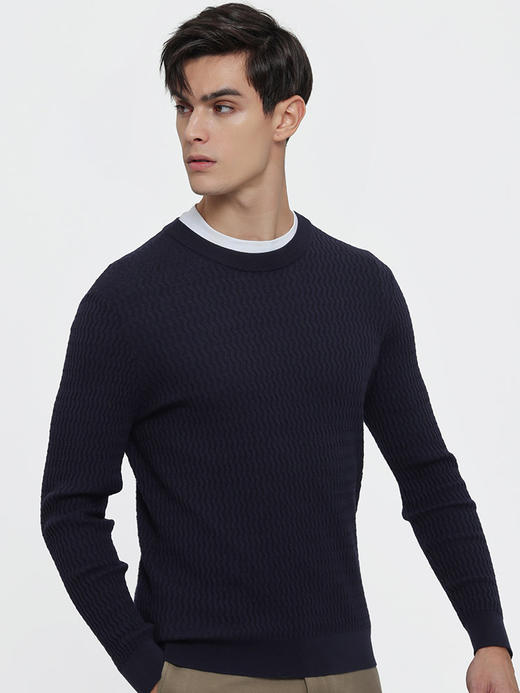 callisto藏青全绵羊毛长袖针织衫 FSKNW200C NA 商品图1