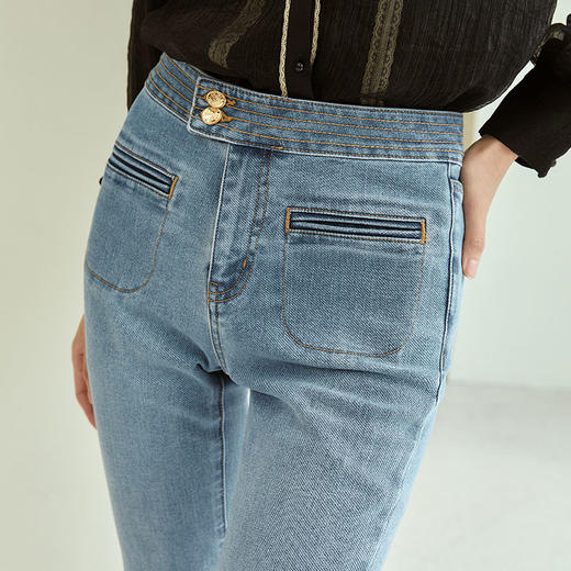 玳莎水洗高腰微喇牛仔裤女新款修身显瘦复古长裤喇叭裤  DC36306 商品图2