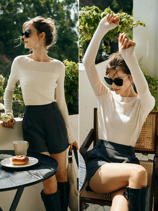 OLrain欧芮儿长袖圆领毛衣女初秋2023新款修身内搭套头打底针织衫 商品图3