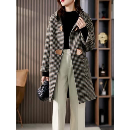 【2023新款】格子羊绒羊毛双面毛呢外套女2023新款秋冬英伦风中长款呢大衣 商品图0