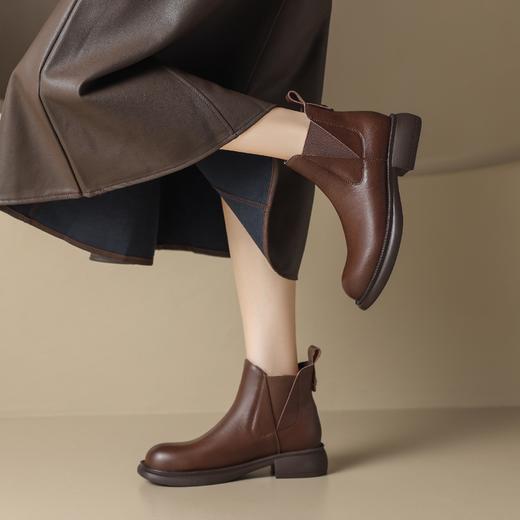 ZHR平底短靴女2023秋冬英伦质感便捷套脚松紧靴显瘦厚底圆头马丁 商品图7