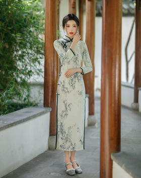 YM 9043日常改良气质旗袍名淑女显瘦长款连衣裙