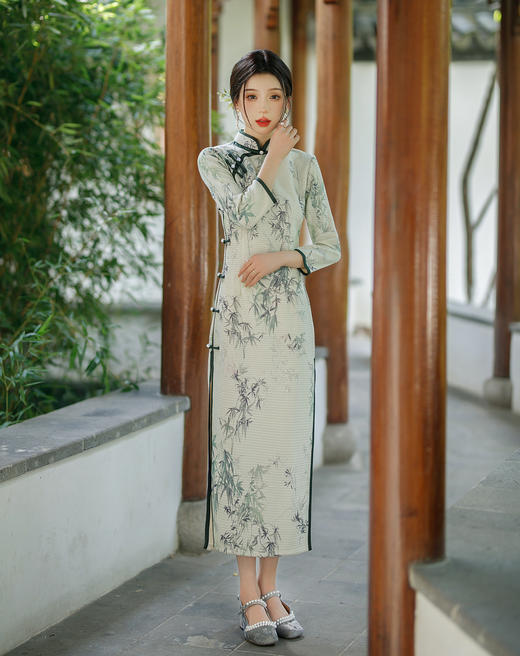 YM 9043日常改良气质旗袍名淑女显瘦长款连衣裙 商品图0