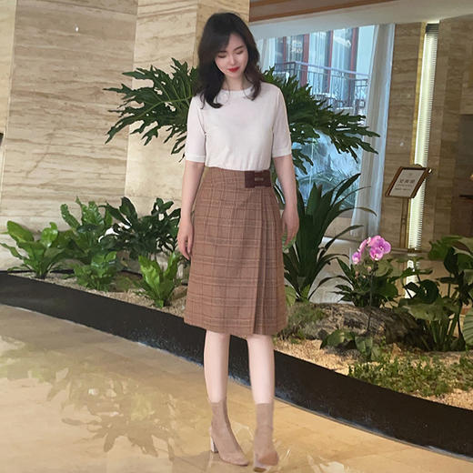 圣三利女装  时尚优雅格纹皮袢半身裙SL2035158 商品图2
