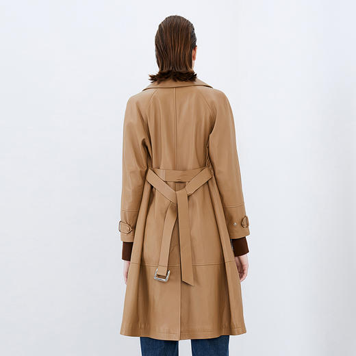 EITIE爱特爱冬季新款时尚纯色皮衣外套女中长款7693302 商品图4