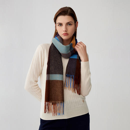 【纯羊绒围巾】羊绒世家23年秋冬新品女士100%山羊绒格纹保暖围巾 商品图1