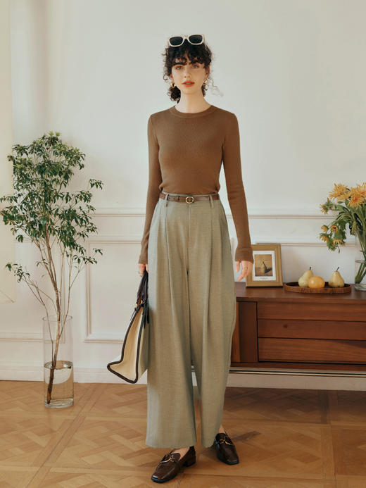 OLrain欧芮儿卡绿色休闲裤女初秋2023年新款高腰宽松直筒阔腿长裤 商品图0