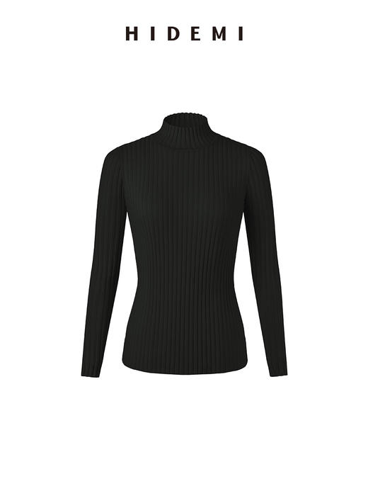 HIDEMI 美利奴极细羊毛坑条收身显瘦针织打底衫 浅米色/灰色/黑色/军绿色 商品图2