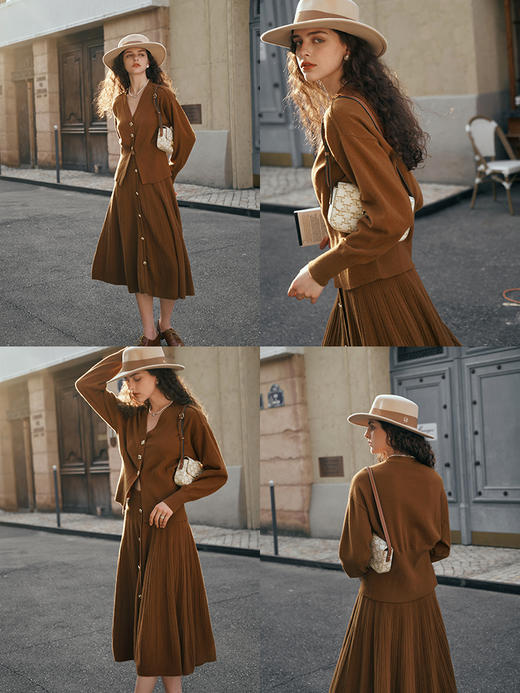 OLrain欧芮儿咖色毛衣时尚套装女初秋2023年新款气质高级感两件套 商品图1