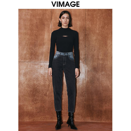 VIMAGE纬漫纪秋季新款黑色镂空设计感上衣V2013614 商品图1